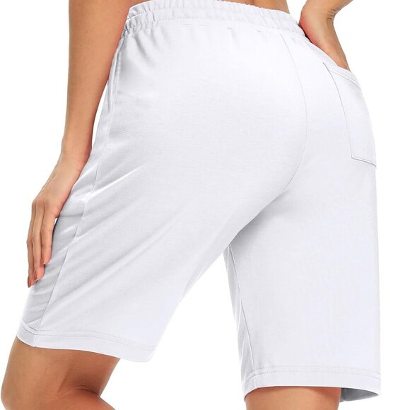 New Womens Yoga Shorts Loose Comfy Drawstring Bermuda Shorts with 3 Pockets Whit - Picture 3 of 5